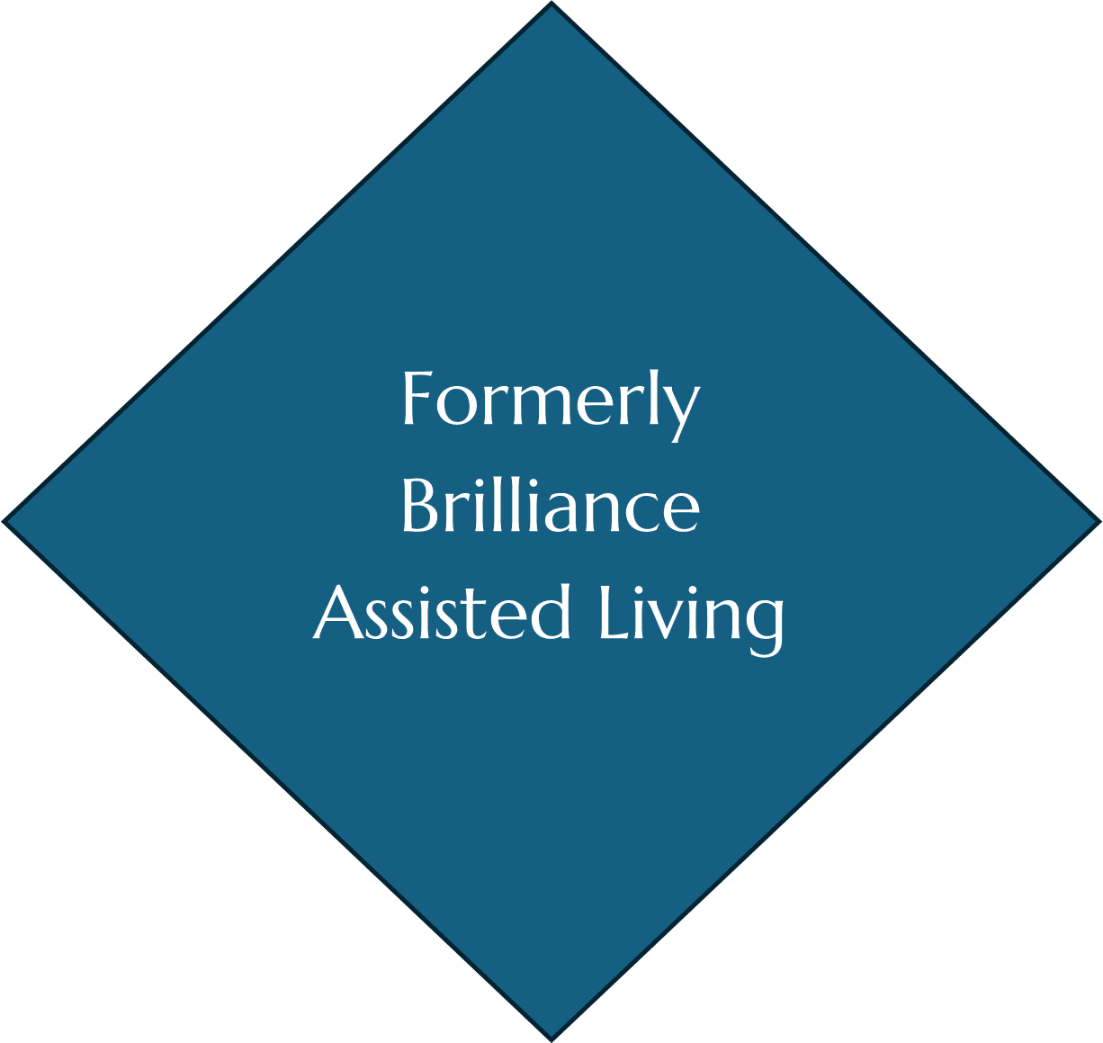 Logo with text "Formerly Brilliance Assisted Living" inside a blue diamond.